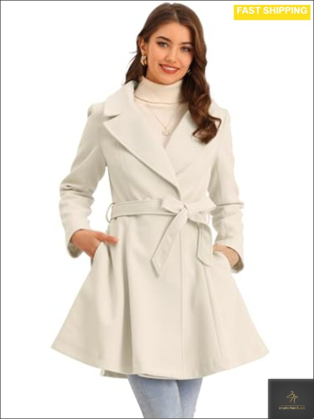 A-Line Peacoat Double Breasted Belted Mid-Length Winter Coat